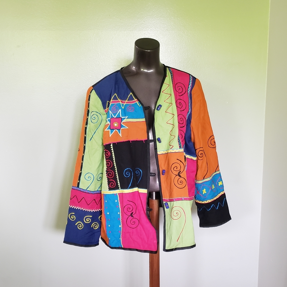 Indigo Moon Patch Work Jacket Rainbow Jacket Size… - image 1